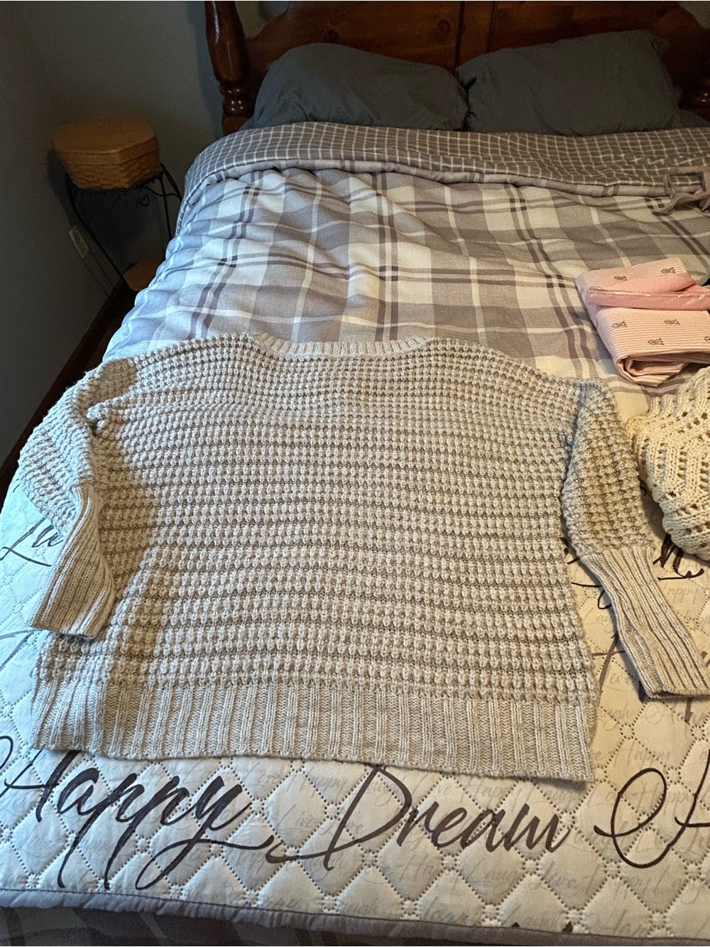 Express Cream Waffle-Knit Crewneck Sweater